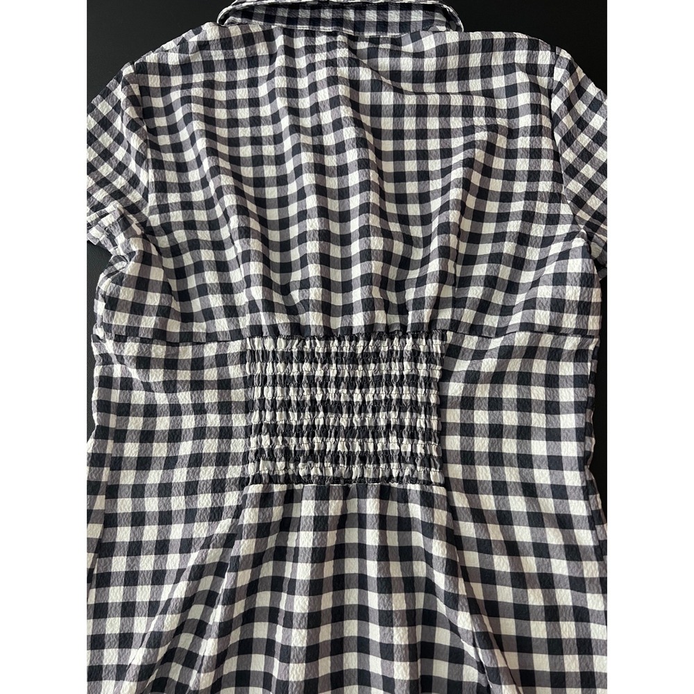 Sold*Black White Gingham Button Front Mini Dress Short Sleeve Smocked Med 1009 - Picture 9 of 10